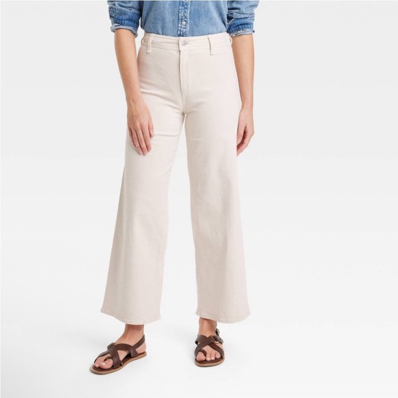 Women's High Rise Sailor Wide Leg Ankle Jeans Universal Thread Beige Denim 12 - Picture 1 of 5